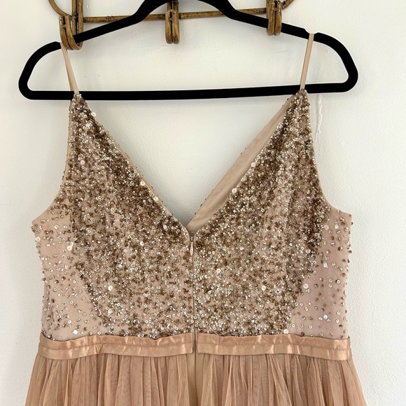 BHLDN Avery Pink Sequin & Tulle Maxi Dress Spaghetti Strap Bridesmaid - Picture 12 of 15